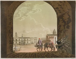 Plaza de Mayo, Buenos Aires, Argentina, de &39;O traje antigo e moderno, Volume II, placa 2, por Jules Ferrario, publicado c.1820s-30s